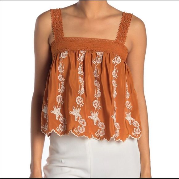 Show Me Your Mumu Hannah Tank Blushing Lace Camel Size XS Silk - Picture 1 of 8